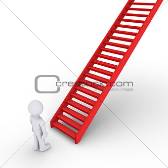 Person thinking about climbing staircase