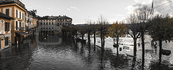 Lake Orta overflow in square of village, Piedmont