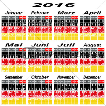 Germany calendar of 2016.