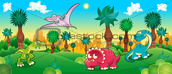 Green forest with dinosaurs