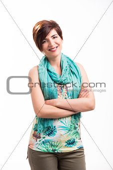 Beautiful woman standing over a white background