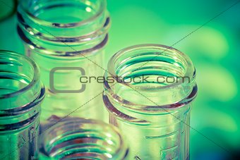 closeup of test tubes with red liquid in laboratory 