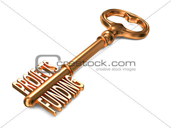 Projects Funding - Golden Key on White Background.