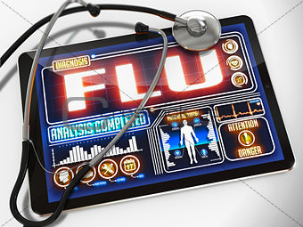 Flu on the Display of Medical Tablet.