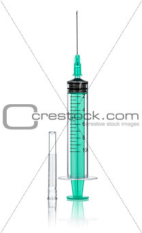 syringe with a needle on an isolated white background