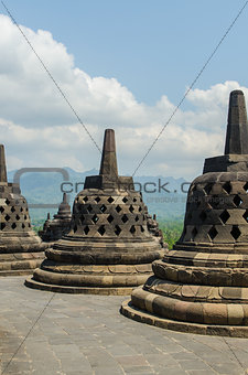 Stupa's at the Borobudur temple in Yogyakarta, Indonesia