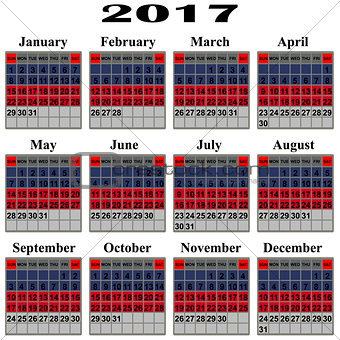 Calendar for 2017 year.