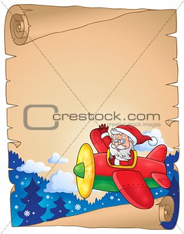 Parchment with Santa Claus in plane