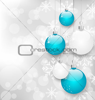 Christmas card with colorful balls and copy space for your text 