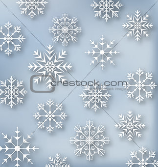 Christmas blue wallpaper with set snowflakes
