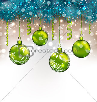 Traditional decoration with fir branches and glass balls for Hap