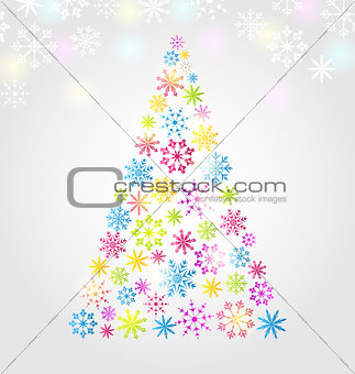 Christmas pine made of colorful different snowflakes 