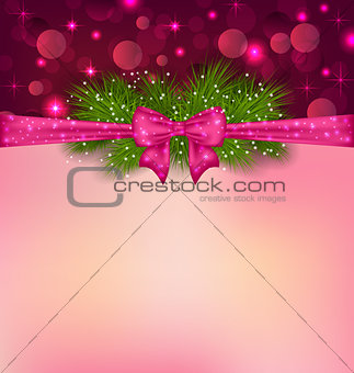 Christmas elegance background with fir branches and bow ribbon