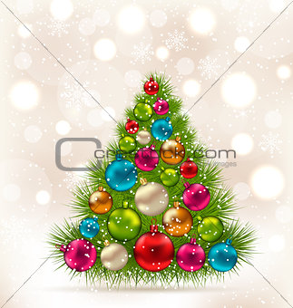 Christmas tree and colorful balls on light background