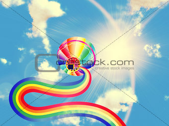 Hot air balloon with rainbow