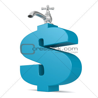 Water tap with blue dollar sign
