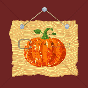 Wooden Sign with Pumpkin  