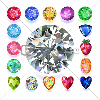 Rectangular composition colored gems set