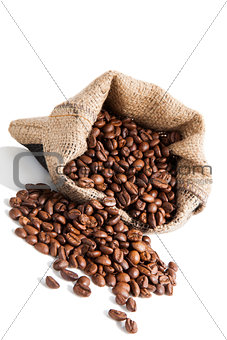 coffe beans in brown sack.