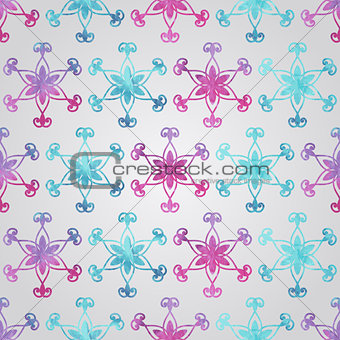 Vector Seamless Pattern with Watercolor Snowflakes