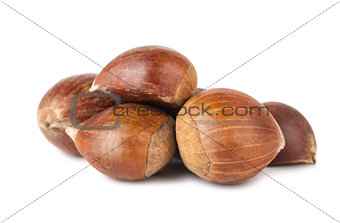 Heap of brown sweet chestnuts