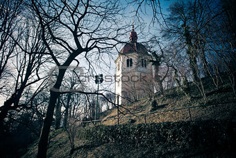 View of Glockenturm tower on Schlossberg hill, Graz