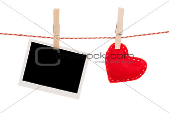 Photo frame and valentines day toy heart