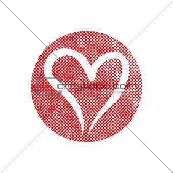 Heart vector icon with pixel print halftone dots texture.