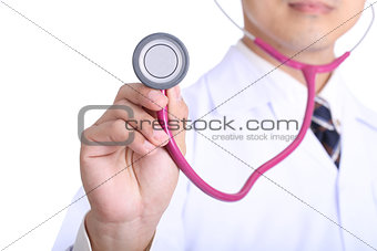 Medical doctor Holding Pink stethoscopeyour healthy concept 