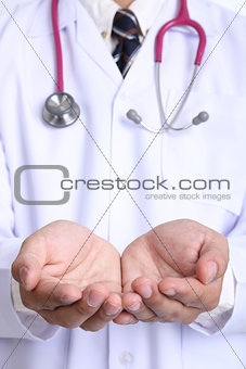 Medical doctor use hand cover your healthy concept 