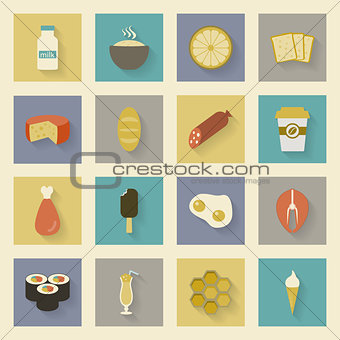 Food flat icons set