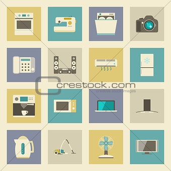 Electrical appliances flat icons set