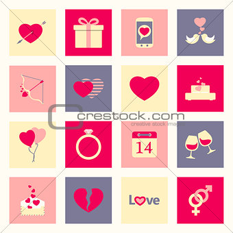 Valentine's day flat icons set