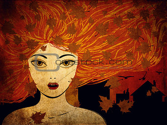Autumn girl grunge background