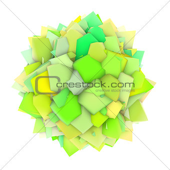 3d abstract green yellow shape on white 