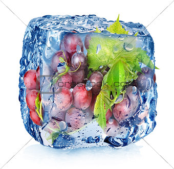 Grape in ice cube