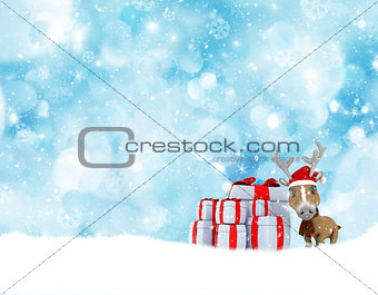 Christmas background with cute reindeer
