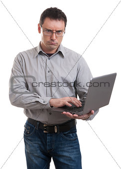 angry business man with laptop