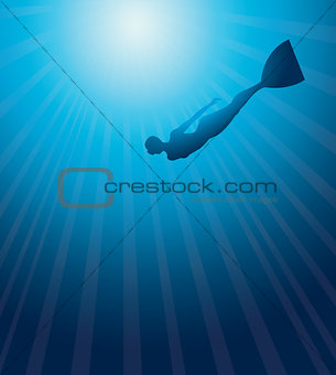 Silhuette of free diver. Underwater vector.