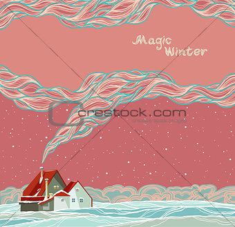 Magic winter - house and smoke