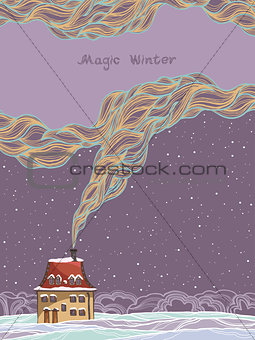 Winter card - house and smoke.