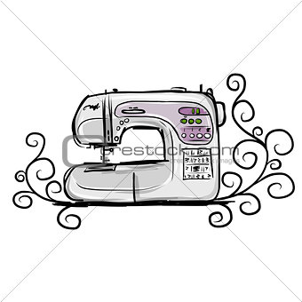 Sewing machine modern, tro sketch for your design