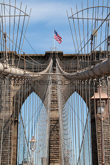 Detail of historic Brooklyn Bridge in New York 