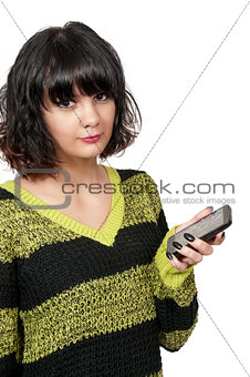 Woman with cracked phone screen