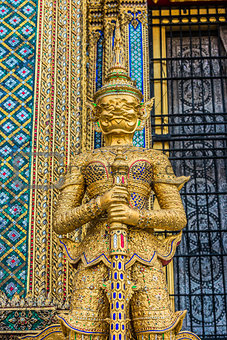 golden yaksha demon portrait Phra Mondop grand palace bangkok Th