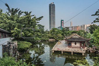 pagoda temple pond Kowloon Walled City Park Hong Kong 