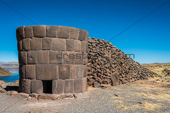 Silustani tombs in the peruvian Andes at Puno Peru