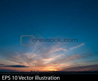 abstract nature background with sunset and silhouette of city
