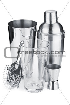 Cocktail shakers, strainer and jigger