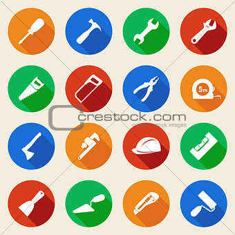 Set of construction tools icons in flat style